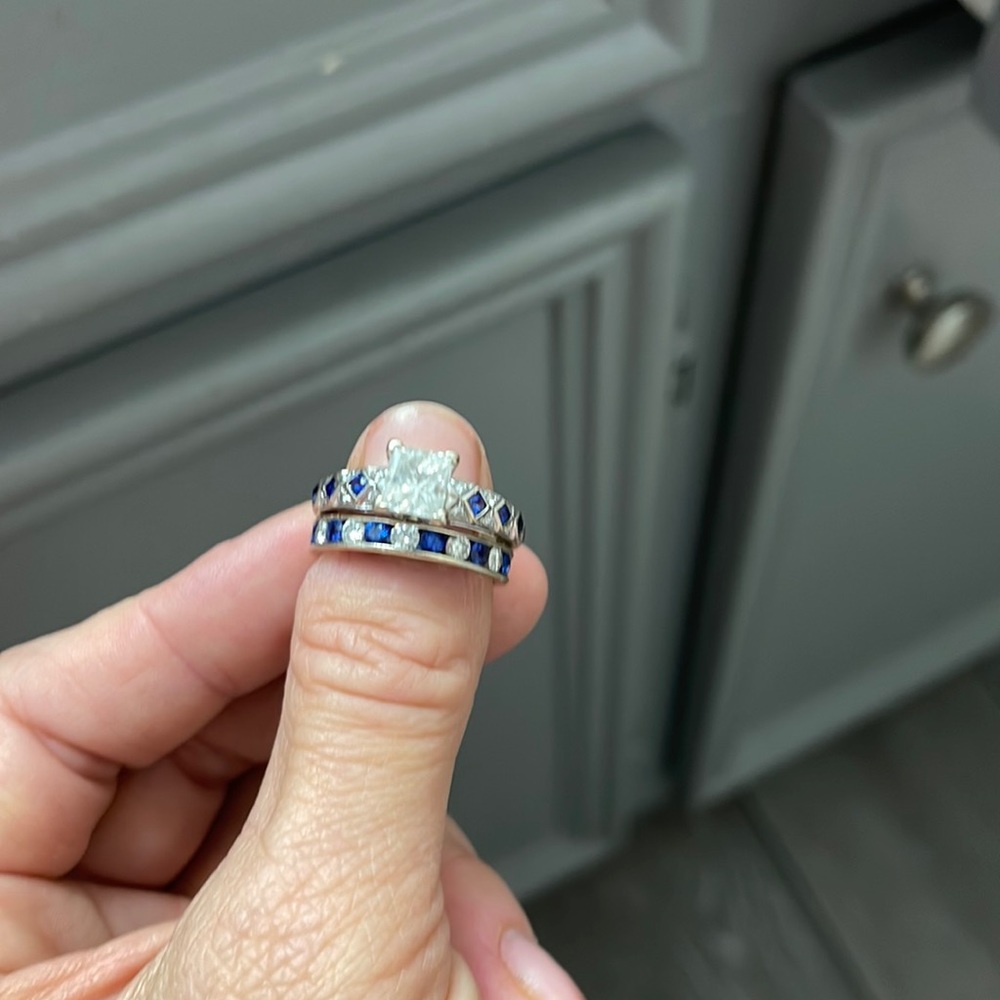engagement set. 1.5 cart princess cut diamond with sapphire and diamonds